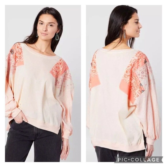 Free People Feelin It Top Patchwork Western Bandanna Print Oversized Size Small - Picture 1 of 7